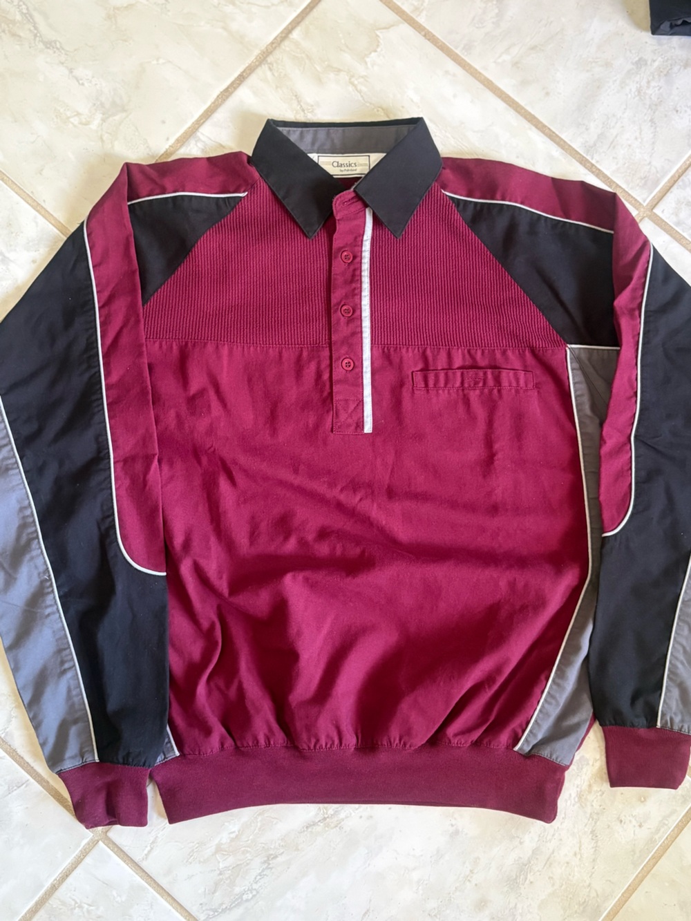Men's Maroon Long Sleeve Polo with Black Contrast